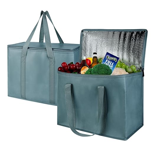 2Pk Insulated Reusable Grocery Bags, Collapsible Cooler Bag for Groceries, Heavy Duty Large Insulated Bag (Urban Gray)