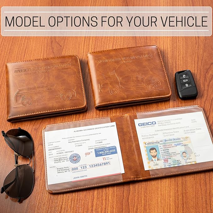 CANOPUS Car Registration and Insurance Holder, Magnetic Closure, Embossed Card Document Holder, Vehicle Glove Box Organizer, Wallet for Auto, SUV, Motorcycle, Truck, Waterproof, Truck Model