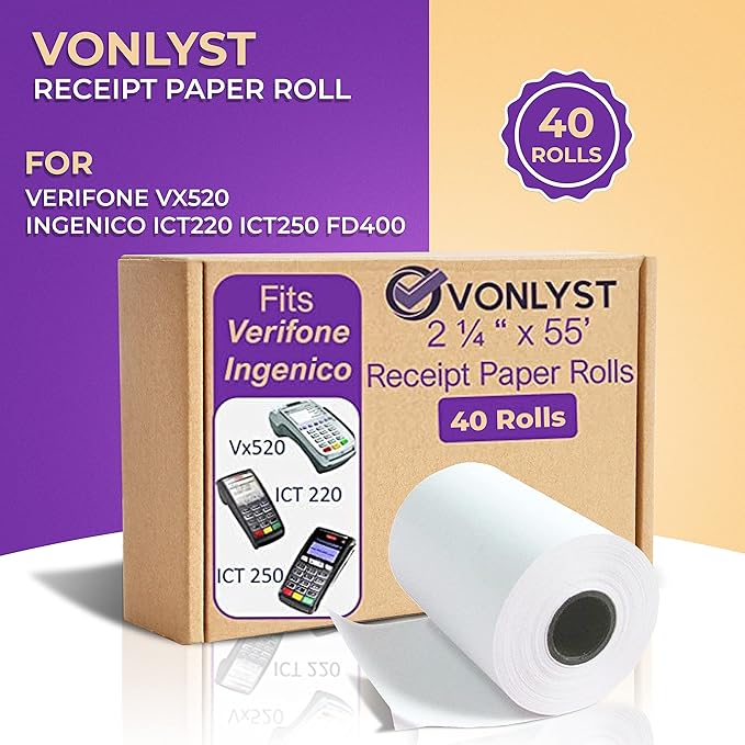 Thermal Paper Roll 2 1/4 x 55 for Verifone Vx520 Ingenico ICT220 ICT250 FD400 (40 rolls)