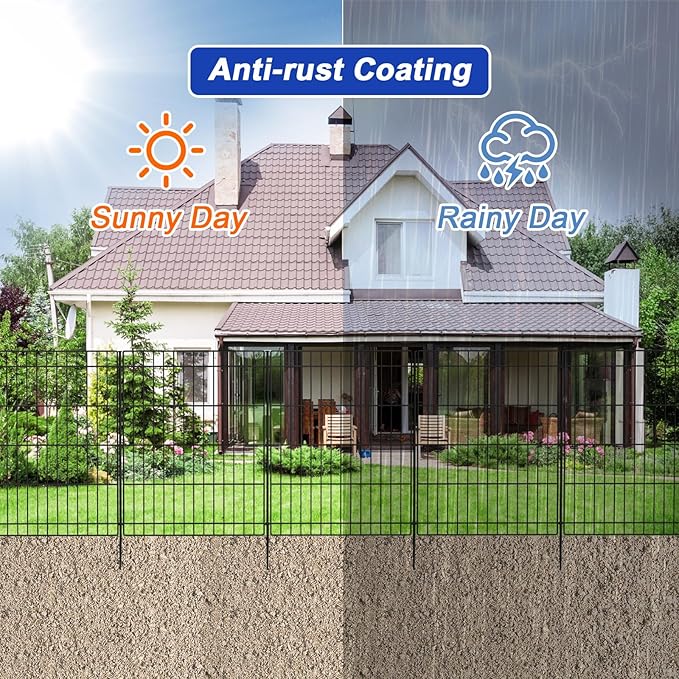 INJOPEXI Garden Fence 6 Panels 11.8ft (L)×30in (H) Decorative Garden Fences with 6 Panels Rustproof Wire No Dig Metal Garden Fence Animal Barrier Fencing for Yard Outdoor Patio - Without Fence Gate