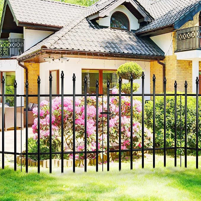 Metal Garden Fence 36" H x 28" W 5 Panels (4 Panels + 1 Gate) 11.6 Ft Total, Rustproof Animal Barrier No Dig Decorative Fencing for Dogs,Pet, Yard,& Patio, Easy Installation