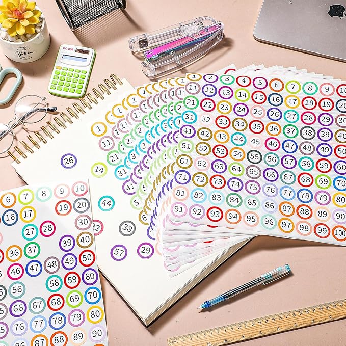 Outus 5000 Pcs 1 Inch 1 to 100 Number Stickers Small Number Dot Labels Consecutive Inventory Locker Storage Organizing Removable Stickers for Indoor Outdoor Office Rainbow