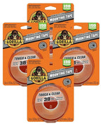 Gorilla Tough & Clear Double Sided Mounting Tape, Clear Tape, 1" x 150" (Pack of 4) - Weatherproof for Indoor or Outdoor