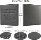 Car Registration and Insurance Holder, Premium PU Leather Vehicle Glove Box Car Organizer Men Women Wallet Accessories Case for ID, Driver's License - Grey