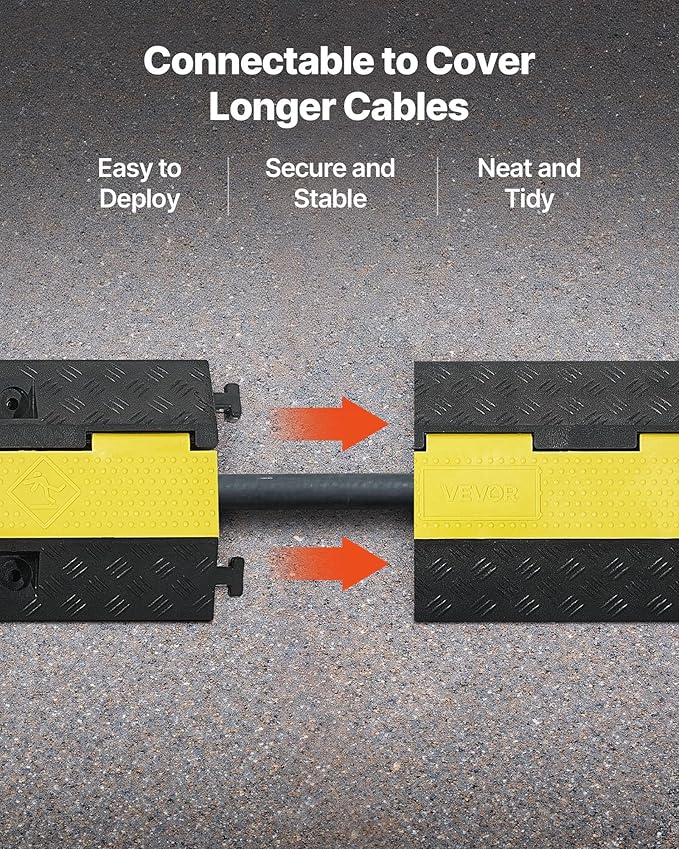 VEVOR Cable Protector Ramp, 1 Channel Heavy Duty 39.37'' Rubber Cord Hose Wire Cover, 2.76''W x 1.97''H Channel Size, Traffic Speed Bump with Flip-Open Top Cover, for Indoor Outdoor Use