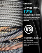 Lichamp 550FT 1/8" Stainless Steel Wire Rope Cable, Aircraft 316 SS Braided Steel Wire Thin Metal Cable Hardware for Deck Railing Handrail Safety System, SSC550