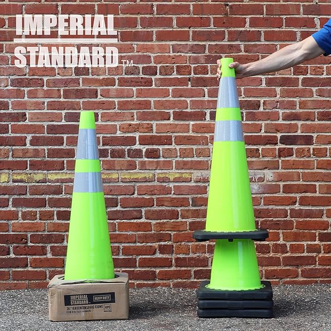 Traffic Cones - Safety Cones - 36" Green Cones with 2 Reflective Collars - Construction Cones - Road Cones - Parking Cones - Street Cone (2 pack)