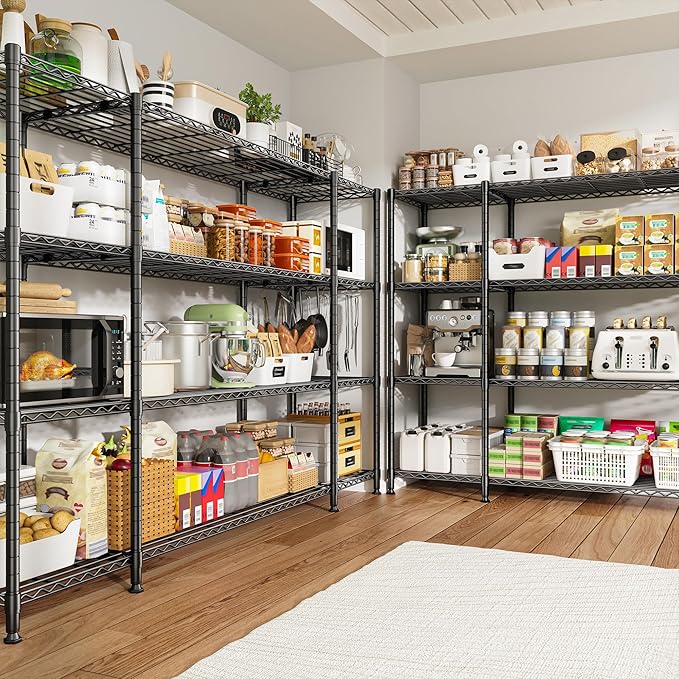 REIBII 78.4''W Wire Shelving Storage Shelves Unit Load 1500LBS,4 Tier Metal Shelving with Adjustable Metal Shelf Wire Rack for Pantry Shelves Commercial Shelving Kitchen Garage 78.4''Wx11.8''Dx59''H