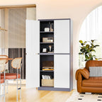 71' Metal Storage - Lockable File Cabinet with Doors & Shelves - Gray/White Steel for Garage, Home, Office