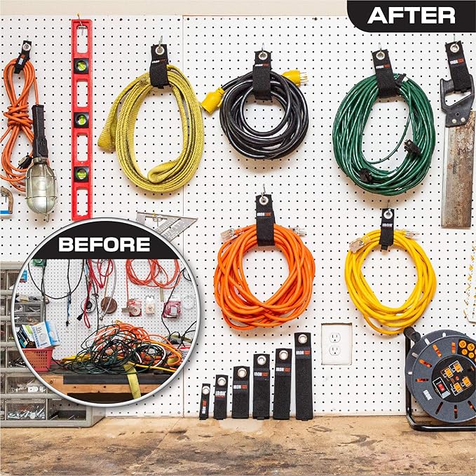 Iron Forge Cable Extension Cord Wrap Organizer, 15 Piece Multi-Pack - 3 Pieces of Small, Medium, Large, XL and XXXL Hook and Loop Wraps Up to 50 lbs