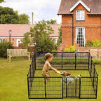 Garden Fence with Gate 36 in(H)×27 in(L) 14 Panels Total 31 Ft(L), Garden Fences and Borders for Dogs, Animal Barrier Fence, Black Metal Decorative Garden Fencing
