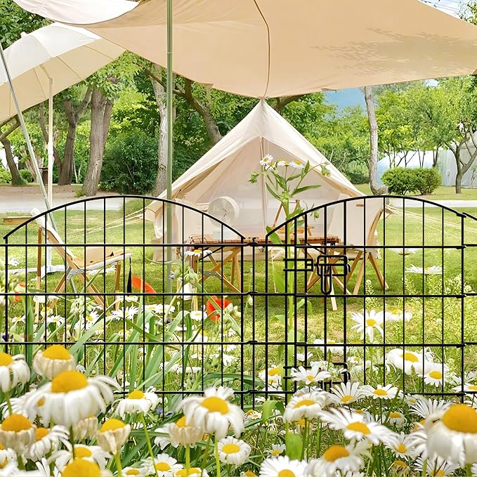 Metal Garden Fence 32 in H x 28 in W 10 Panels (9 Panels + 1 Gate) Total Length 23 ft, No Need Dig Rustproof Animal Barrier Fencing Border Fence for Dog, Patio,Yard, Landscape, Flower Bed