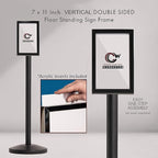 Crowd Control Warehouse Pedestal Standing Floor Sign Frame with Sloped Base, 7x11 Inch Vertical, Satin Stainless Steel