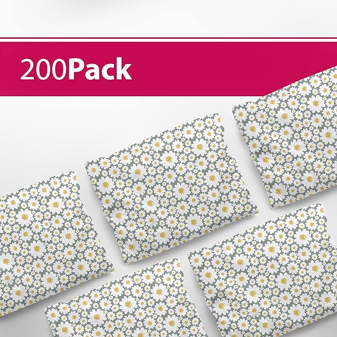 6x9 Poly Mailers – Floral Daisy – Waterproof, Tear-Resistant Shipping Bags with Adhesive Seal – 200 Pack – Package Mint