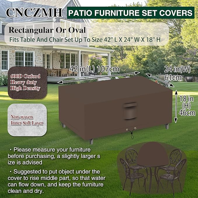 Heavy Duty Patio Furniture Covers Waterproof, 600D Outdoor Furniture Cover Waterproof for Sectional Sofa Couch, Outdoor Dining Table and Chair Set Covers 42''L x 24''W x 18''H, Brown