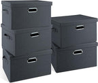 Medium 15" 21 Quart Collapsible Stackable Storage Bins with Lids, 5 Packs Dark Gray Foldable Fabric Closet Storage Boxes with Lids, Lidded Heavy-duty Linen Baskets(15x11x8)