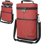 opux 2 Bottle Wine Carrier Tote, Insulated Leakproof Wine Cooler Bag, Wine Travel Bag for Picnic BYOB Beach, Portable Wine Bottle Carrying Case, Gift for Wine Lover Women Men Christmas, Red