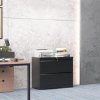 2 Drawer Lateral File Cabinet with Lock, Metal File Cabinets for Home Office, Steel Heavy-Duty Filing Storage Cabinet for Letters/Legal/A4 (Require Assembly, Black)