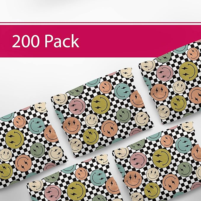 6x9 Poly Mailers – Smiles Checkerboard – Waterproof, Tear-Resistant Shipping Bags with Adhesive Seal – 200 Pack – Package Mint