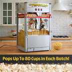 Top Star Popcorn Machine - 12oz Stainless-Steel Kettle, Reject Kernel Tray, Warming Light, and Accessories by Great Northern Popcorn (Red and Yellow)