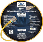 100 ft Outdoor Extension Cord Waterproof - 12 Gauge Heavy Duty Extension Cord 100 ft - Lighted Outdoor Extension Cords - Watts Wire - 100' Grounded - extensiones electricas