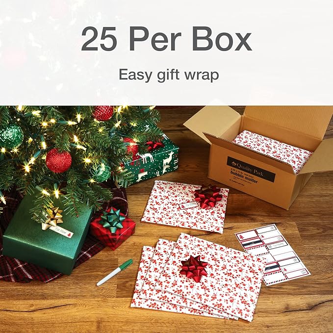 Quality Park Bubble Mailers, 8.25" x 11", Shipping Envelopes, Water Resistant Poly Padded Envelopes, Berry Print, 25 Pack (QUA85873)