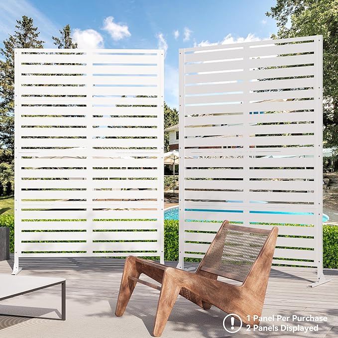 Modern Shade Metal Privacy Screen 72" H x 48" W, Freestanding Decorative Outdoor Privacy Fence Panels for Instant Privacy & Space Division, Patio Screens for Patios Outside Outdoor, White
