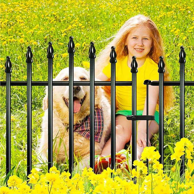 Metal Garden Fence 32" H x 24" W 5 Panels (4 Panels + 1 Gate) 10 Ft Total, Rustproof Animal Barrier No Dig Decorative Fencing for Dogs, Pet, Yard & Patio, Easy Installation