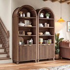 79.9" Tall Arched Storage Cabinet, 6-Tier Pantry Cabinet with Fluted Doors, Arch Kitchen Pantry with Open & Adjustable Shelves, Versatile Cupboard for Dining Room, Living Room, Walnut