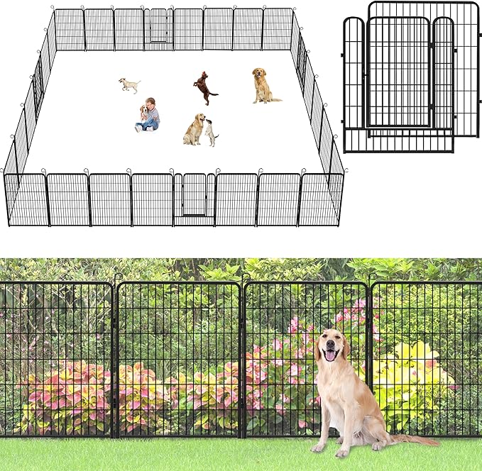 No Dig Decorative Garden Fence with Gate Rustproof Metal Fence Panels, 40in(H) x 101Ft(L) Garden Fencing for Yard 38 Panels Animal Barrier Fence for Dogs, Rabbit, Patio