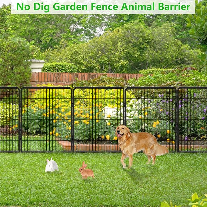 No Dig Decorative Garden Fence with Gate Rustproof Metal Fence Panels, 40in(H) x 64Ft(L) Garden Fencing for Yard 24 Panels Animal Barrier Fence for Dogs, Rabbit, Patio