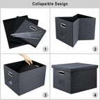 4-Pack Modern Minimalist Dark Gray Collapsible Linen File Folder Box with Lid for Letter Size Hanging Files, Office Organization, General Storage