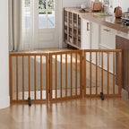 Freestanding Dog Gates for Doorways, Foldable Dog Gate Indoor, Pet Gates for Doorways Bedroom, Puppy Gate with Metal Support Feet, Room Divider 3 Panels (Walnut)