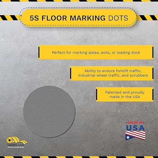 Mighty Line 5.7" Solid Dot Shaped Floor Marking Tape for Safety, Caution, Warning, Heavy-Duty, Peel and Stick, Adhesive Circle Spots, Industrial Quality, Gray, Pack of 100