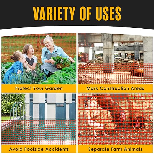Houseables Plastic Mesh Fence, Construction Barrier Netting, Orange, 4'x100' Feet, 1 Roll, Garden Fencing, Fences Wrap, Above Ground, for Snow, Poultry, Chicken, Safety, Deer, Patio, Garden Netting
