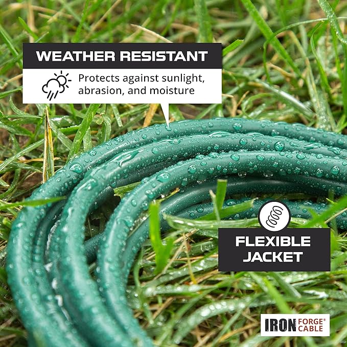 Iron Forge Cable Weatherproof Outdoor Extension Cord 3 Pack, 10 ft, 15 ft, and 25 ft - 16/3 SJTW 13 Amp Heavy Duty Green Extension Cord 3 Prong