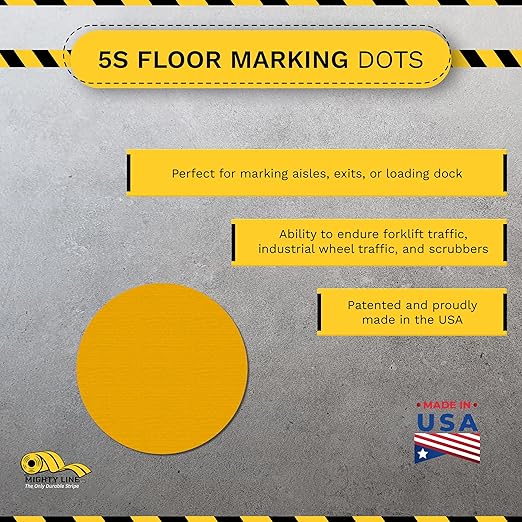 Mighty Line 3.75" Solid Dot Shaped Floor Marking Tape for Safety, Caution, Warning, Heavy-Duty, Peel and Stick, Adhesive Circle Spots, Industrial Quality, Yellow, Pack of 100