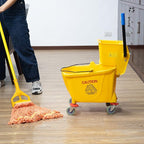 Matthew Cleaning 34 Quart Commercial Mop Bucket INCL.Wet String Mop with Side Press Wringer On Wheels,Heavy Duty Tandem Portable Floor Cleaning Wavebrake,Ideal for Household,Industrial,Restaurant