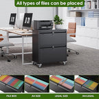 Aobabo 2 Drawer Lateral File Cabinet with Wheels, Lockable Metal Filing Cabinet for Home Office, Legal/Letter Size,Black,Required Assembled,15.87" D x 28.94" W x 34" H