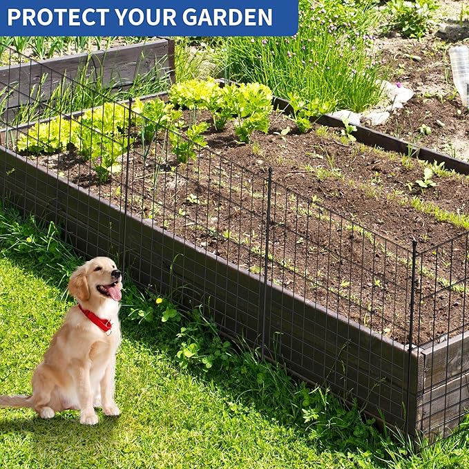 No Dig Fence Outdoor Dog Fences 10 Panels,32in (H) x 24.6 ft (L) Decorative Metal Garden Fence with Gate,Garden Fence Animal Barrier,Garden Fencing for Yard Rustproof