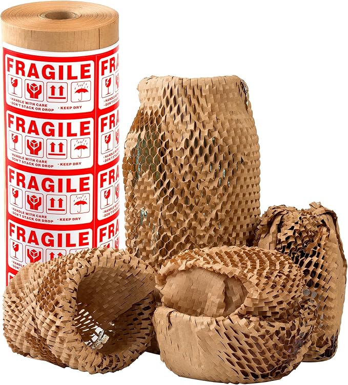 Honeycomb Packing Paper 12" X 200 FT Packing Material for Moving Glass Dishes Wrapping Paper Bubble Wrap for Shipping Fragile Items Shipping Filler with 20 Fragile Stickers