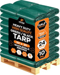 Heavy Duty Poly Tarp 30' x 30' - Bulk Half Pallet (24 Pack) Thick Waterproof, UV Blocking Protective Cover - Reversible Green & Black - 10 Mil Thick Polyethylene - by Xpose Safety