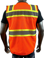 (C Vest For Mens Black Series Safety Vest With Zipper and Utility Pockets Premium Black Series Surveyors Vest (Medium, Orange/Black)