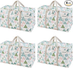 VENO 4 Pack Moving Bags and Large Christmas Storage Bins with lids. Alternative to Moving Boxes, Packing Supplies for College. Extra Large Heavy Duty Totes for Packaging (Pastel Forest, 4 Pack)
