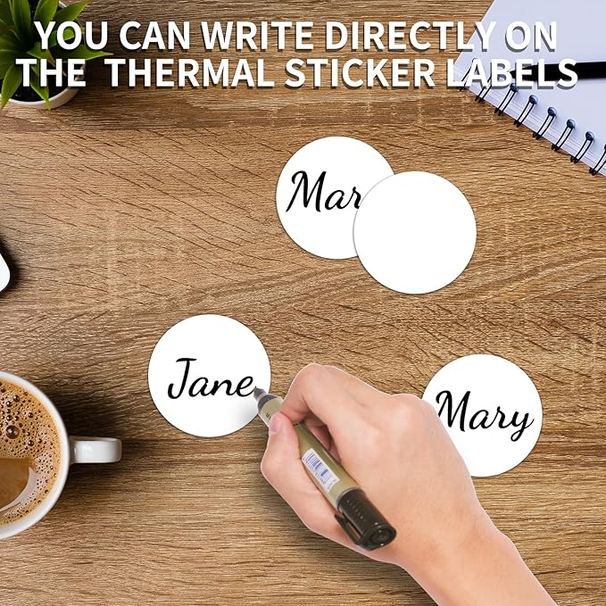 CLASSY Circle Thermal Sticker Labels, 2" Thermal Stickers, Multi-Purpose Round Direct Thermal Labels for Name Tag, Small Business Labeling, Inventory and Color Coding, 750 Labels/1 Roll,White