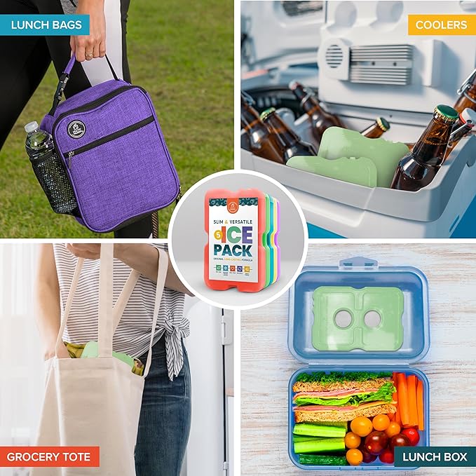 Healthy Packers Reusable Ice Packs for Lunch Boxes - Long Lasting Slim Freezer Packs, Thin Non-Toxic BPA-Free Hard Gel Ice Blocks for Coolers, Kids & Adults Lunch Bags, Travel, Camping, Food Storage