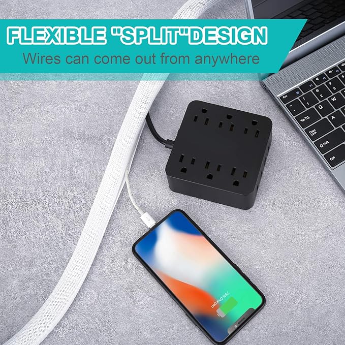 6.6ft - 1/2 inch White Cable Sleeve, Cable Organizer for Desk PC TV Computer, Wire Protector Cable Wrap Cover, Cord Management for Home Office