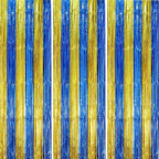 3 Pack 3.3 x 8.2 ft Blue Gold Foil Fringe Backdrop Curtains, Tinsel Streamers Party Decorations, Fringe Backdrop, Door Shimmer for Father's Day Graduation or Birthday Party