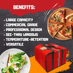 FSE Insulated Pizza Food Delivery Bag Carrier, 18 Inch x 18 Inch x 13 Inch, Breathable Design, Fits Five 16" Pizza Boxes, or Four 18" Pizza Boxes, for Hot or Cold Items, Red