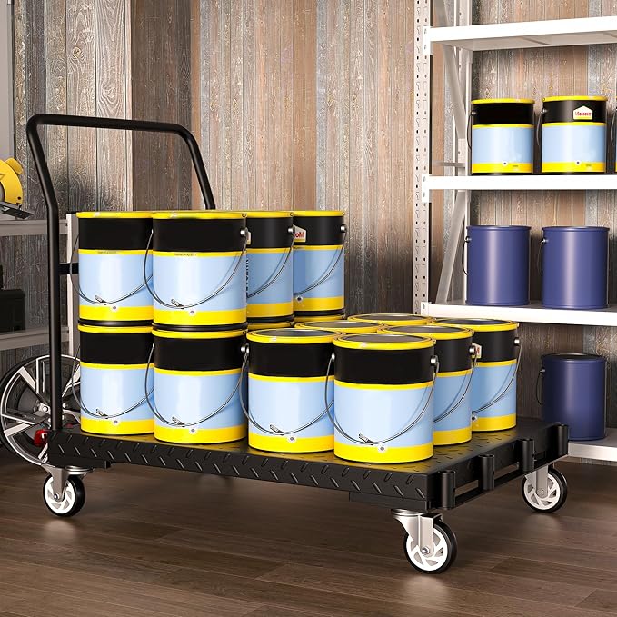 Drywall Cart, Heavy Duty Flatbed Carts and Panel Cart Dolly with 5 Handles, 1500LBS Load Capacity, Carbon-Steel Construction with Anti-Slip Pattern, 38.38" x 24" Inch Platform Truck, Black